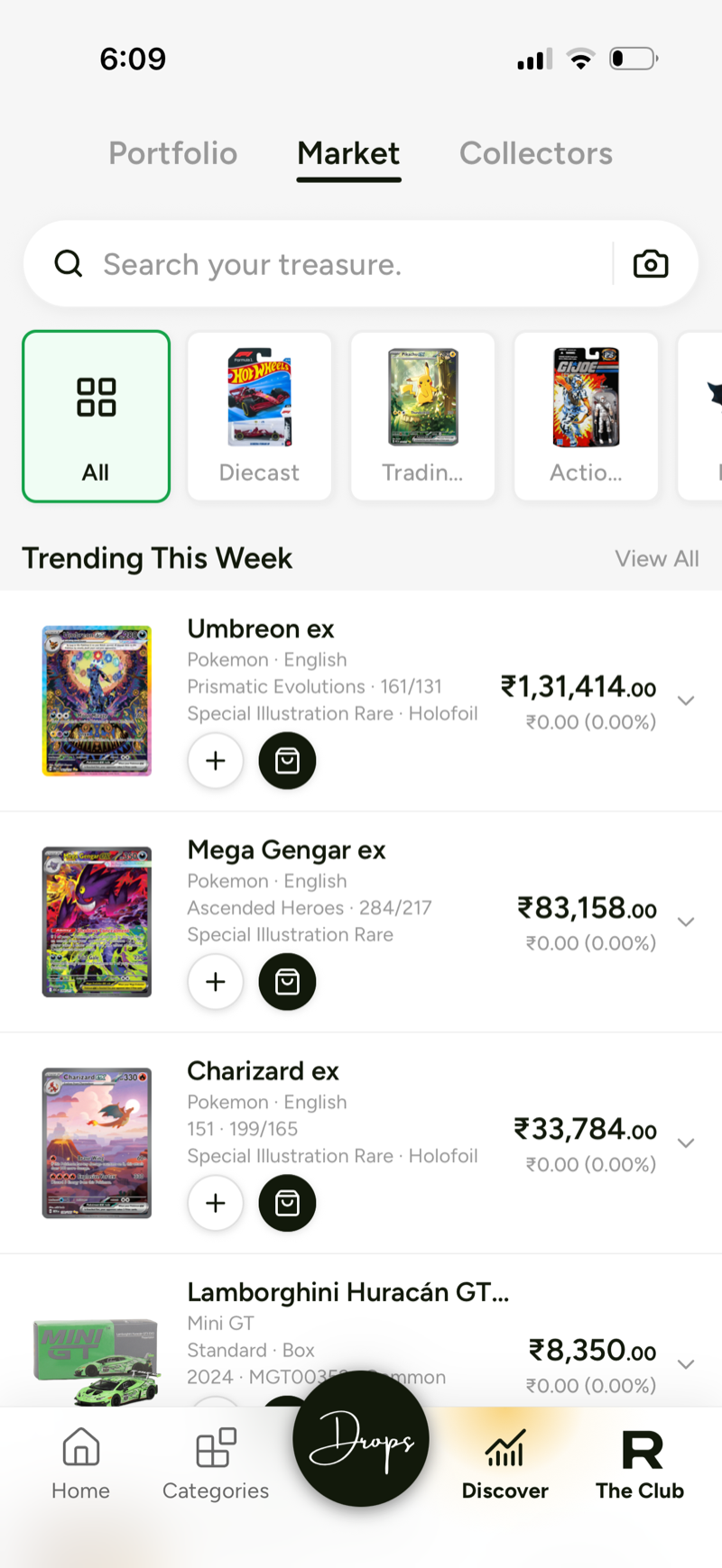 Rarità Market — trending collectibles with live prices